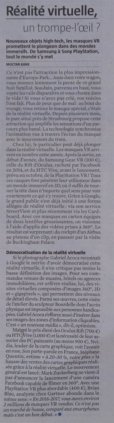 article du Journal du Dimanche - réalité virtuelle