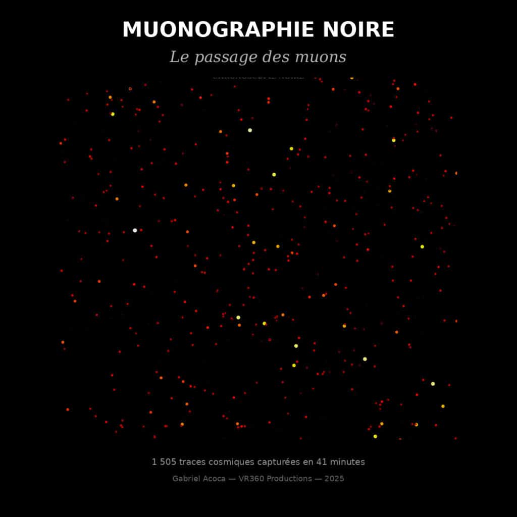 Carte des 1505 événements cosmiques détectés - Muonographie Noire