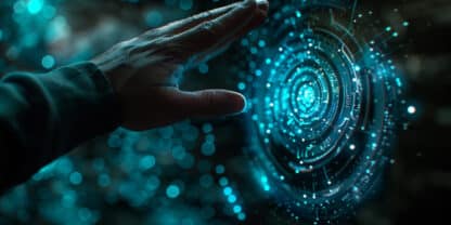 Reconnaissance gestuelle - main contrôlant une visite virtuelle sans contact