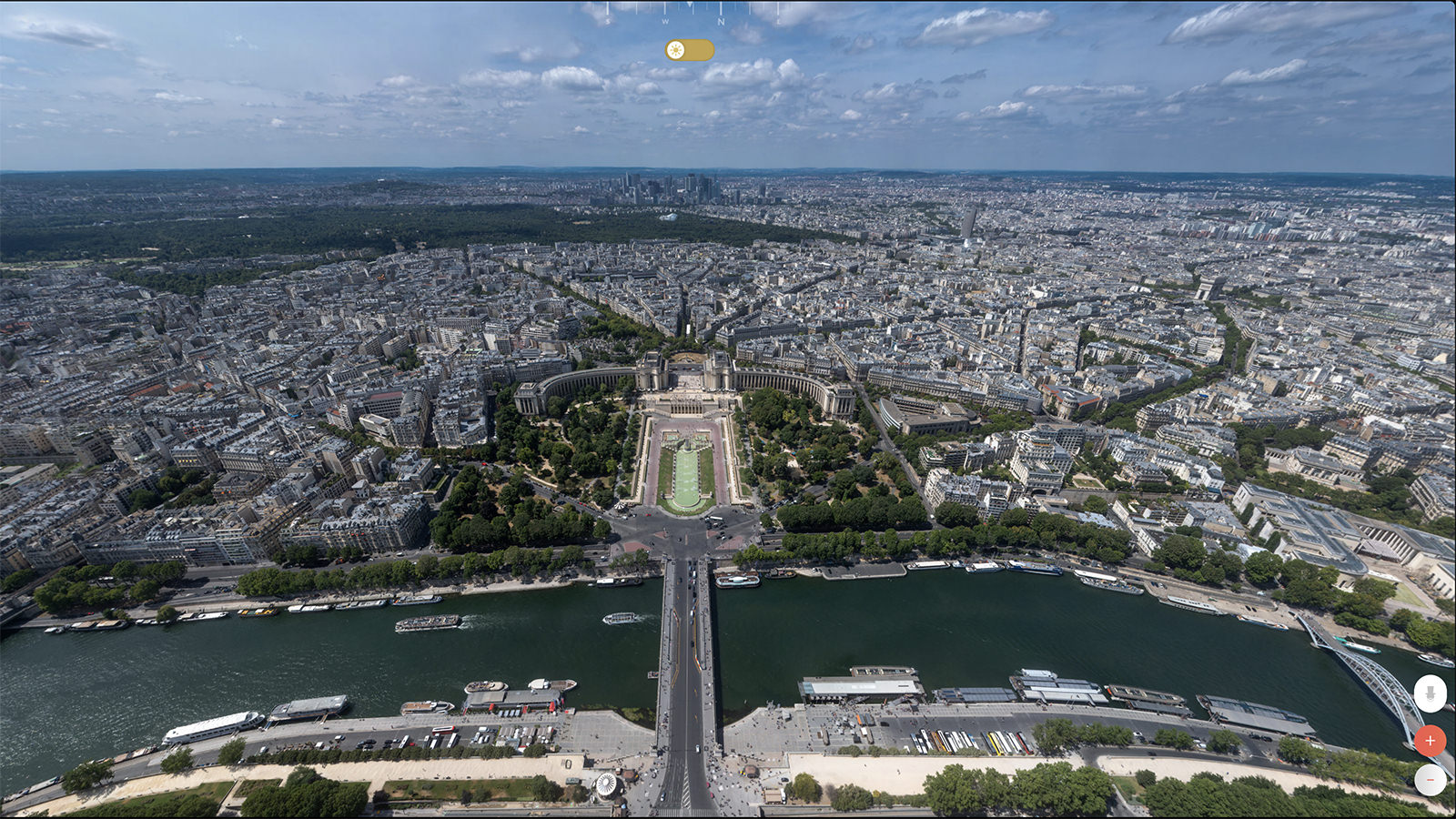 Photo 360 Tour Eiffel — Vue officielle depuis le sommet, cliquez pour explorer