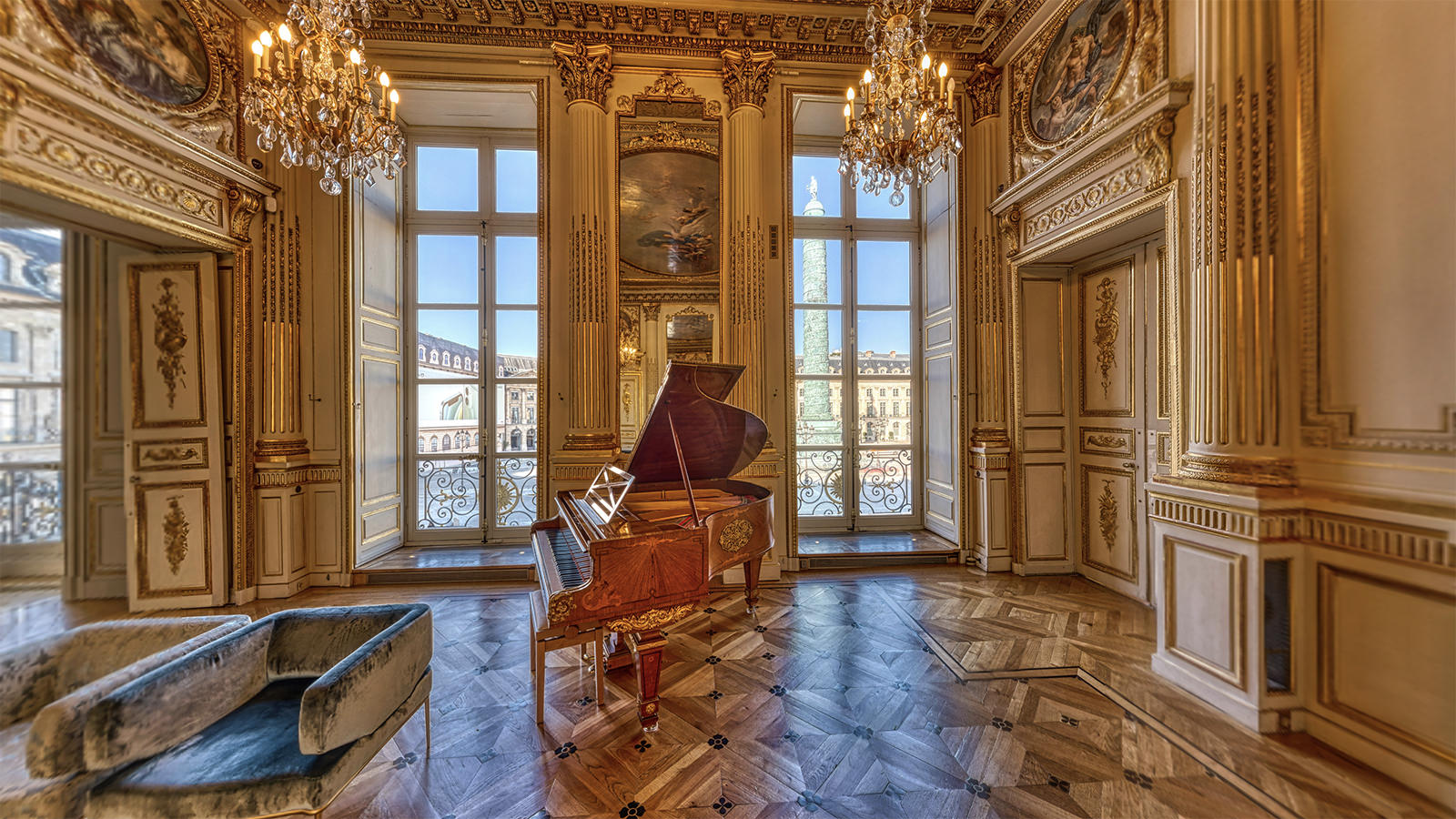 Visite virtuelle Salon Chopin — Cliquez pour explorer le salon Place Vendôme en 360°